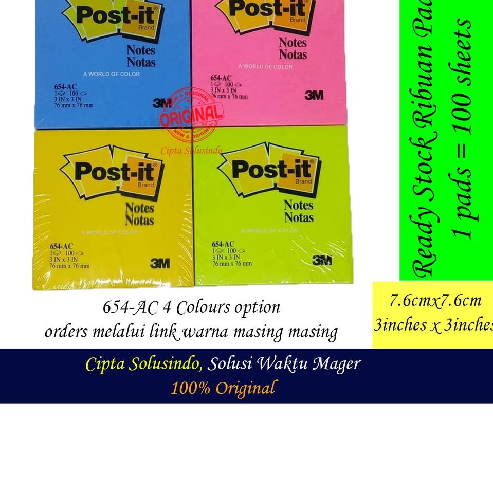 

[74] Stiky notes - post it - ukuran 7.6 cm x 7.6 cm (3 inch x 3 inch) per warna [654-ac] Original Product