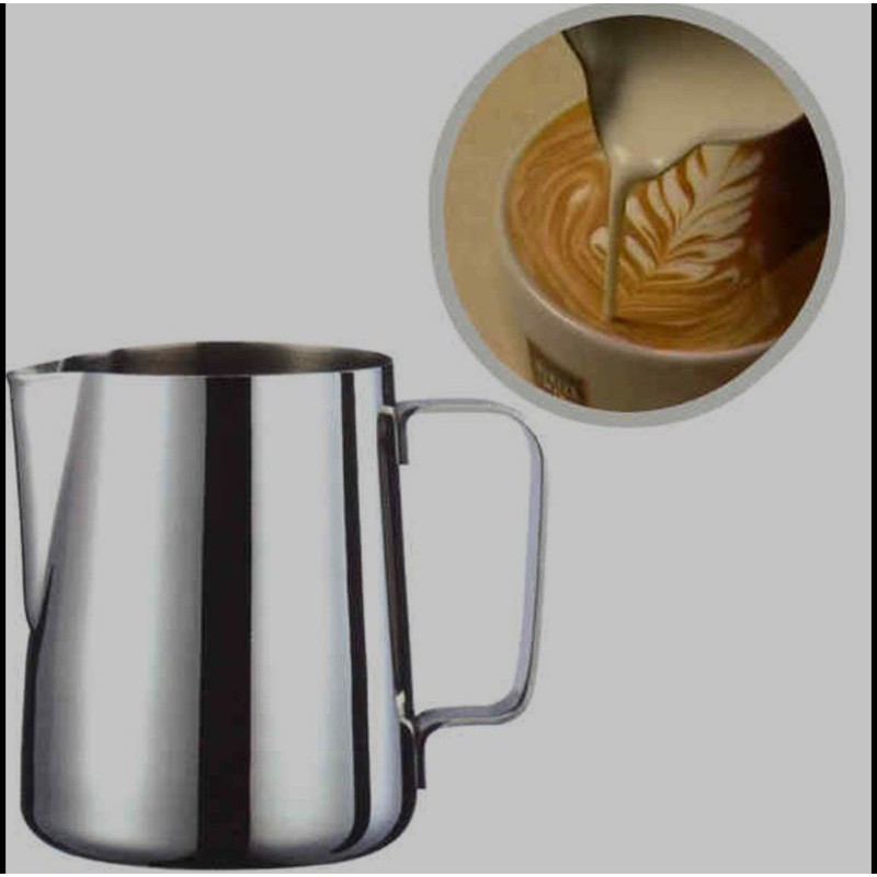 MILK JUG PITCHER DENGAN GARIS 350ML MEASUREMENT LATTE ART JUG STAINLESS STEEL NEEDLE GELAS UK Grab