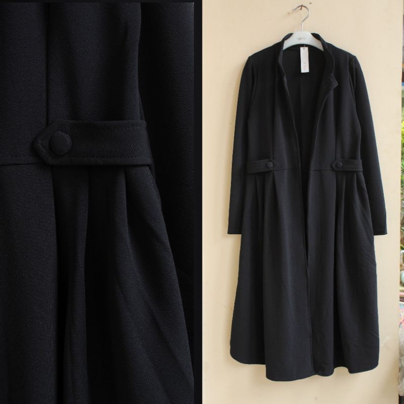 Long Outer Cardigan Fashion Muslim Kekinian Korean Style Selebgram Terbaru Lemon Skin Premium-Black