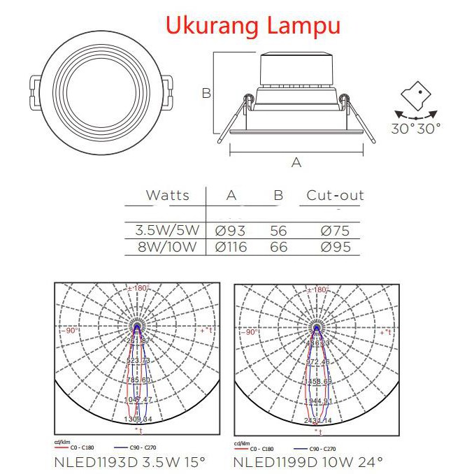 Buruan Nled119* Led Spotlight 3.5W/5W/8W/10W 3000K 4000K 5700K Ip20 Nvc - 3.5W, 3000K Gilaa