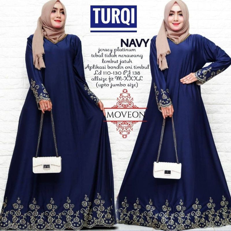 Gamis Muslim Super Jumbo Turqi #2 Maxi Gamis Abaya Terbaru Gamis Bordir XXXL Bahan Jersey