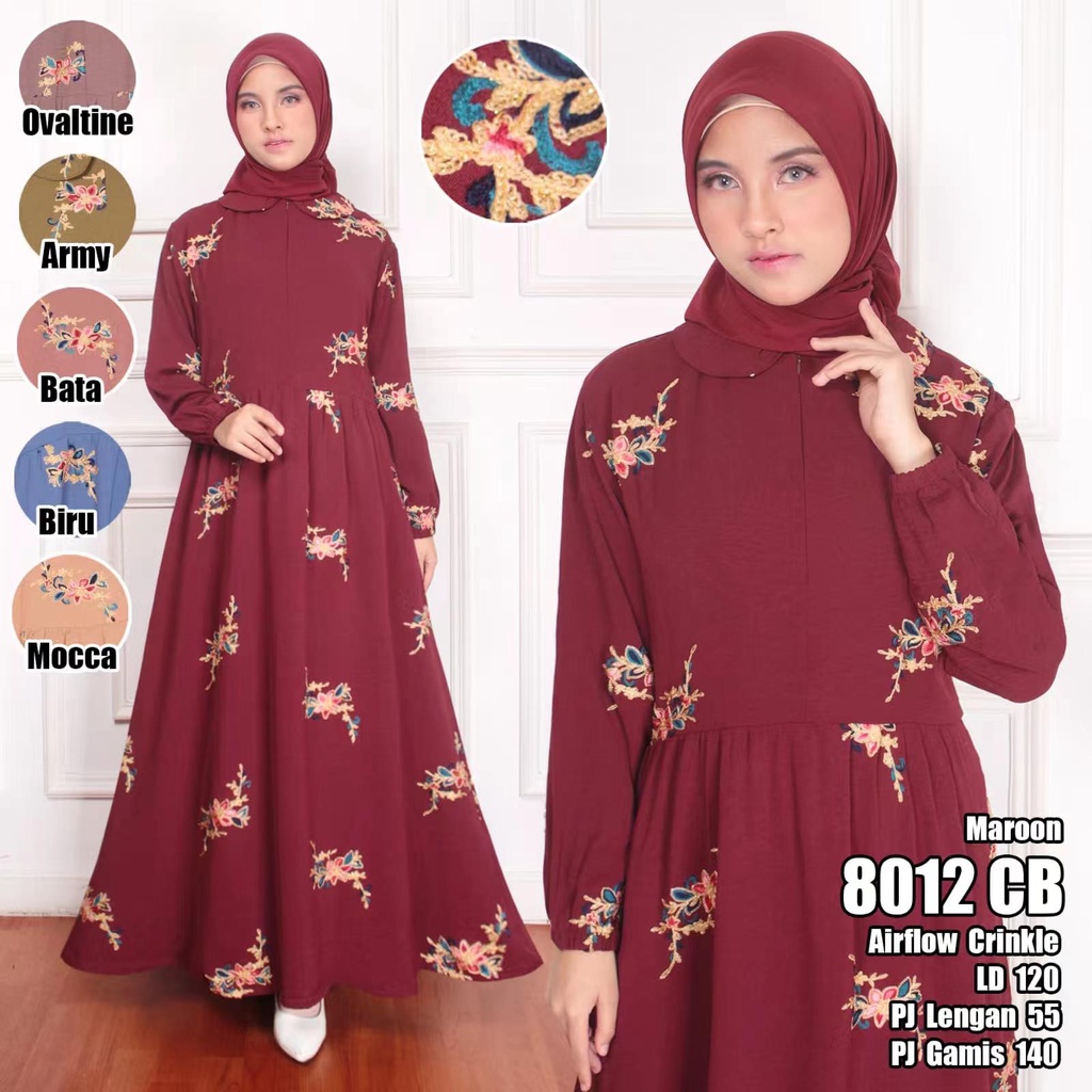 Gamis airflow crinkle bordir / Gamis Cey/Gamis wanita/Gamis muslim/Gamis muslim wanita/Gamis crinkle
