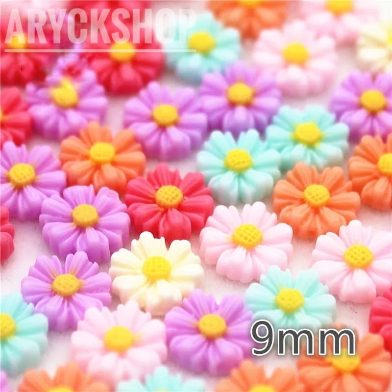 RESIN BUNGA DAISY 9MM Isi 10pcs Nailart Bahan Tasbih Digital