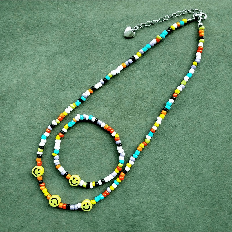 Eropa dan Amerika baru manik perhiasan set warna-warni bead Smiley gelang kalung klasik Semua akseso