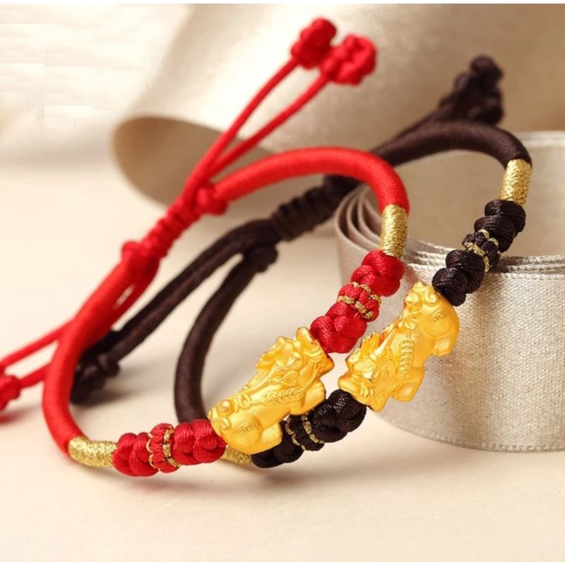 gelang tali cina serut kepang ulir adjustable variasi emas 24k hongkong 999 charm baby jilin naga pi