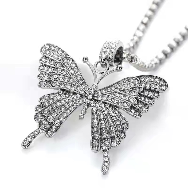 Kalung Choker Desain Kupu-Kupu Untuk Wanita - Korean Crystal Pearl Necklace Fashion Butterfly