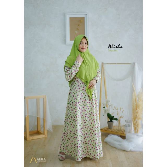 Alisha Gamis Syari Set Khimar Ceruty Ori Akifa Katun Jepang