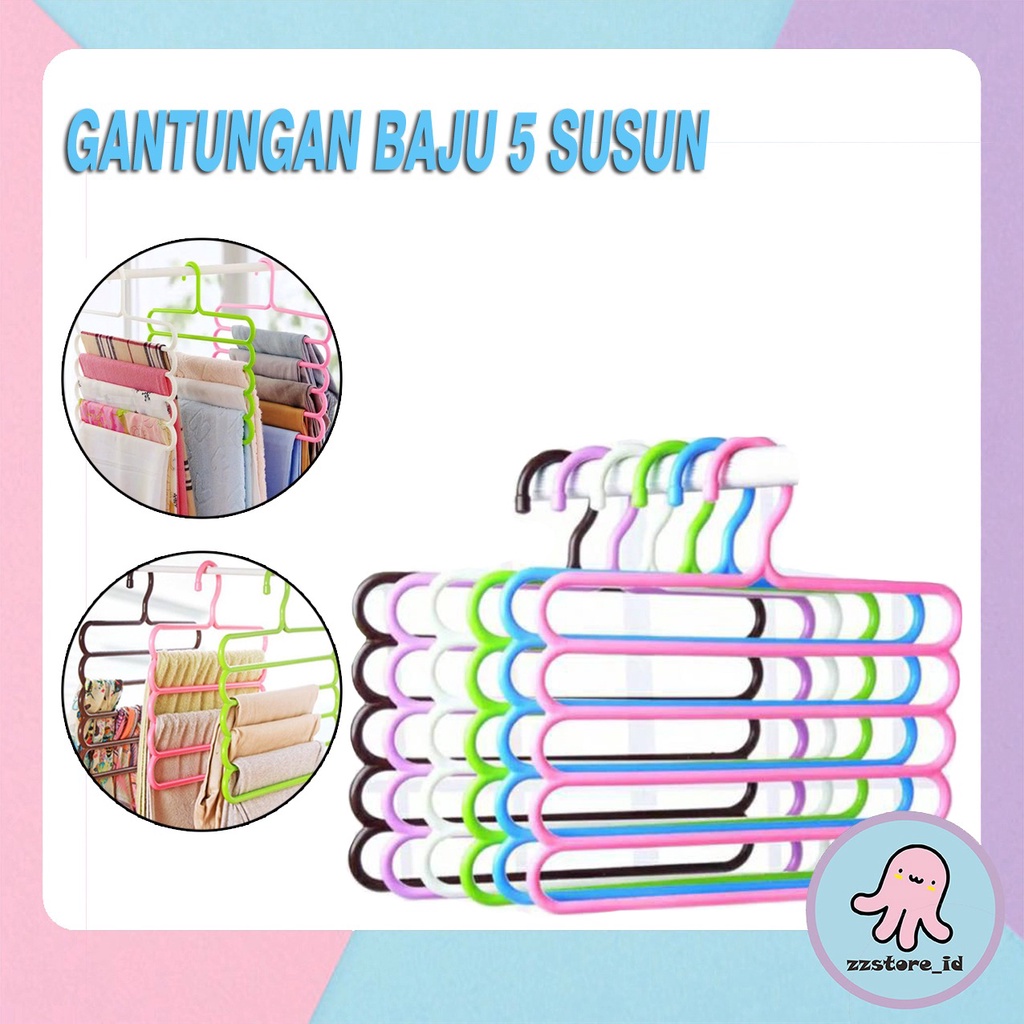 Hanger Jilbab Hijab Baju 5 Susun / Gantungan Pakaian Hijab Multifungsi 5 Tingkat