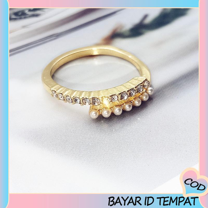 COD❤️ Fashion Desain Pembukaan Cincin Mutiara Sederhana, Cincin Jari Telunjuk yang Dipersonalisasi-A.one