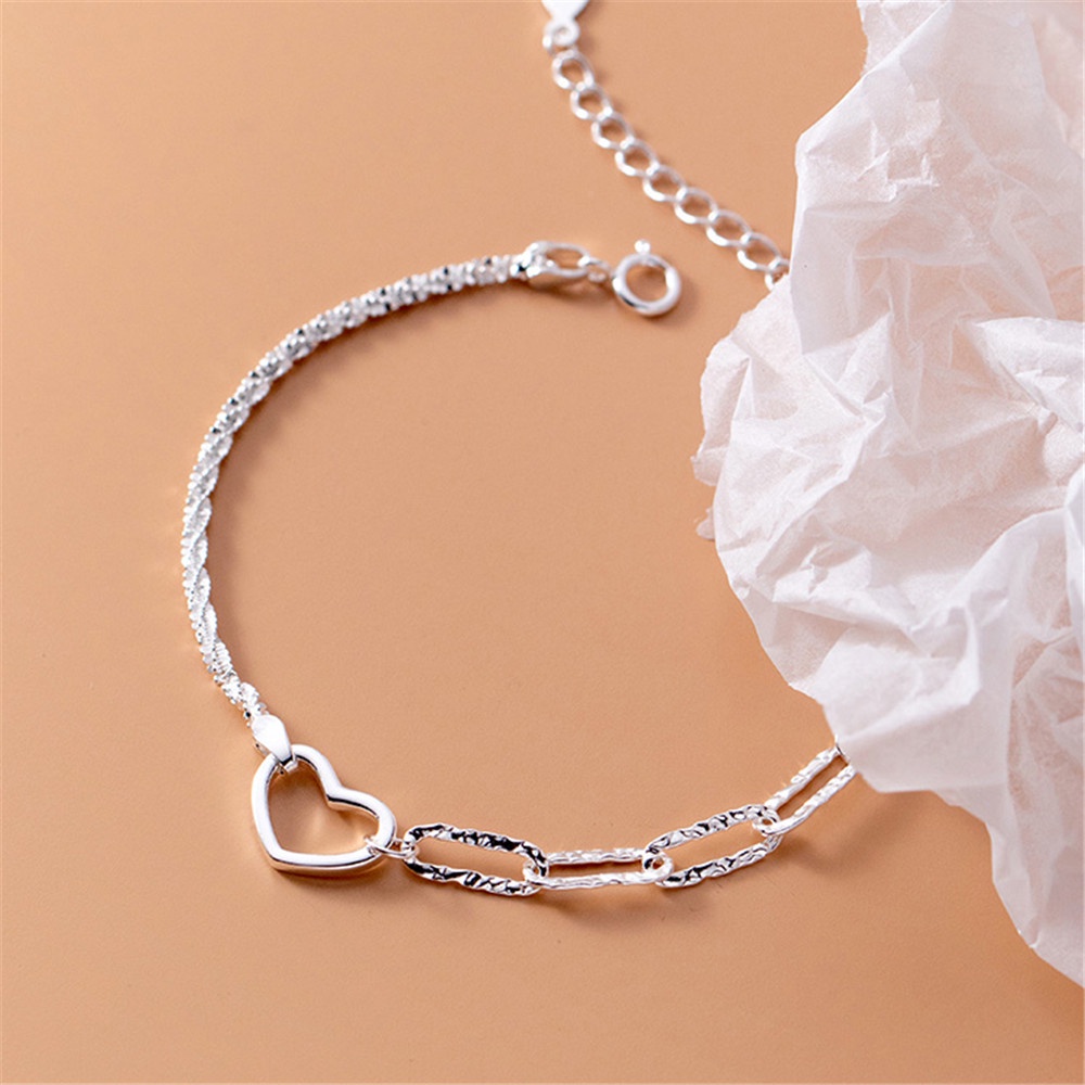 Gelang Rantai Silver Desain Hati Kreatif Untuk Wanita