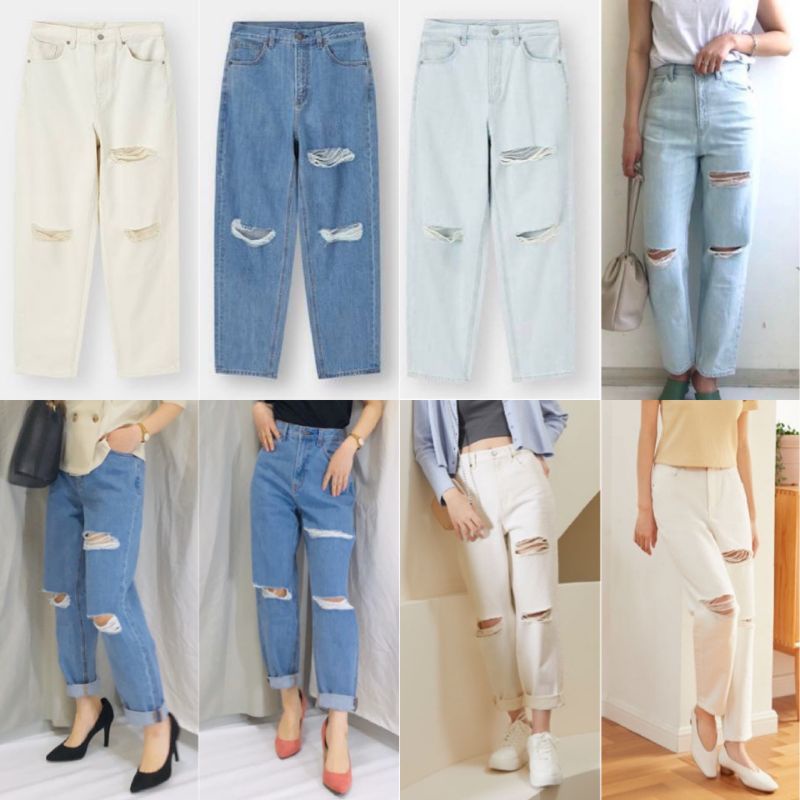 Celana Wanita GU UNIQLO Sobek Ripped Jeans Original