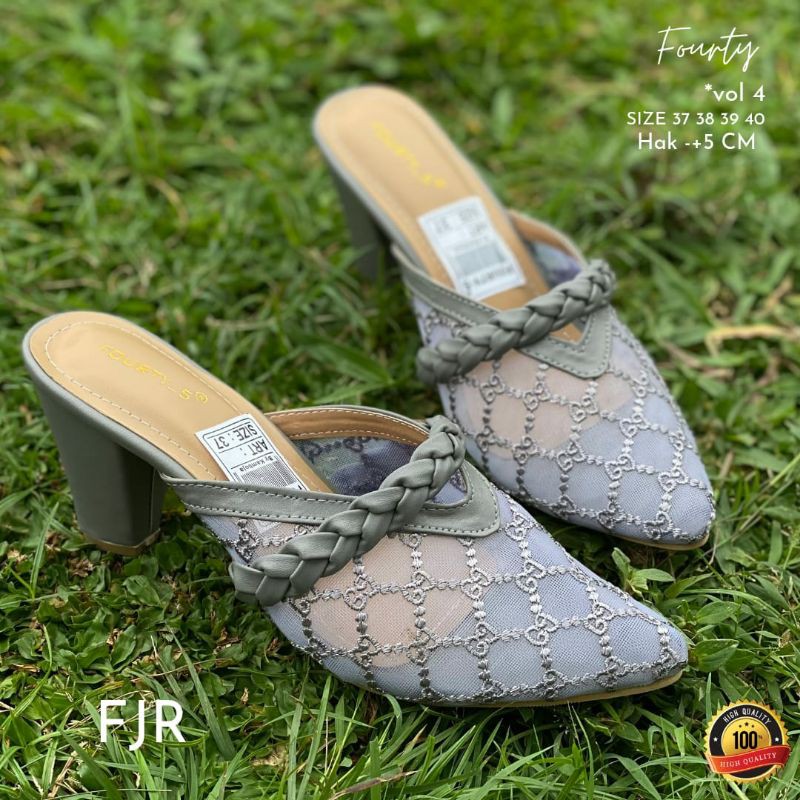 SEPATU SLOP HAK 7 CM, BAHAN BROKAT BORDIR IMPORT | WEDDING SHOES