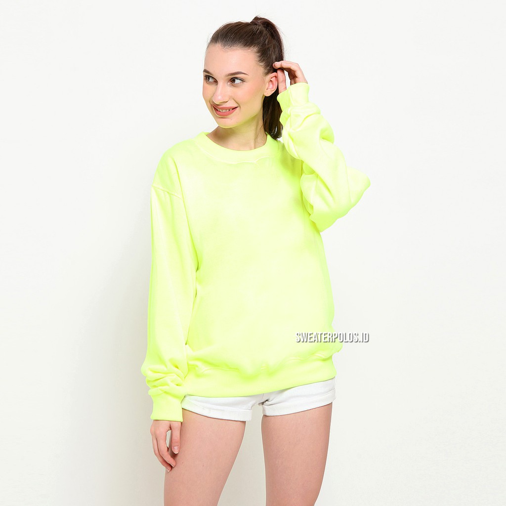 JAKET BASIC SWEATER  HIJAU NEON HIJAU STABILO  WANITA SIZE M 