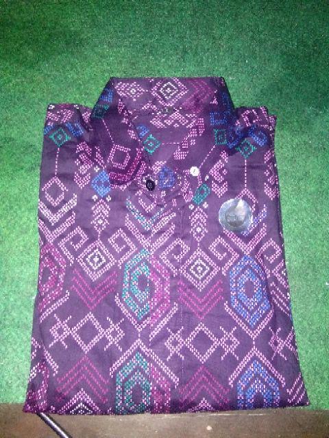 Credomenstore Kemeja Batik Pria Lengan Panjang Ungu / Baju Songket Cowok