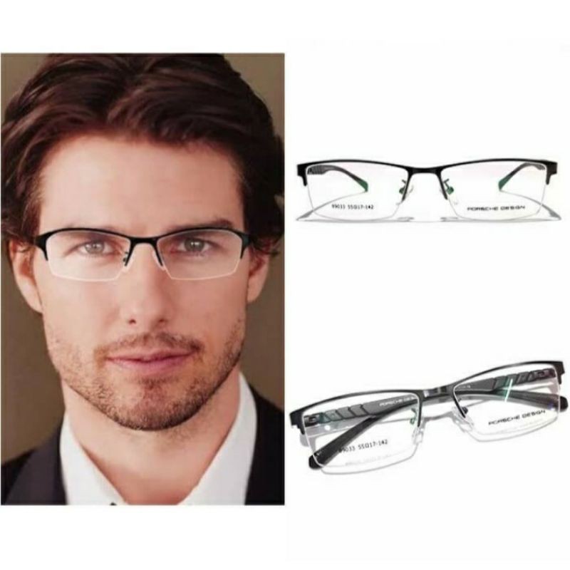 frame kacamata pria sporty porsche design half rimles gantung