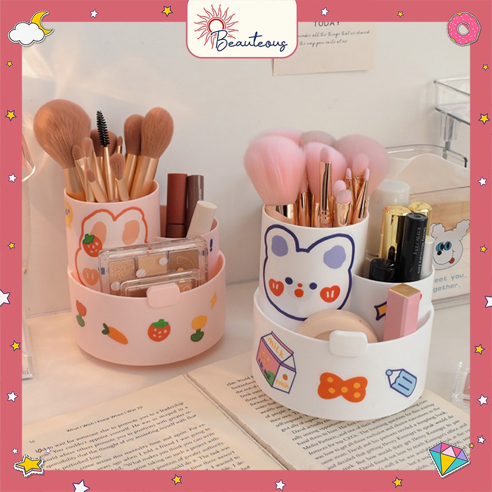 Rotating Pen Holder Kotak Pensil Brush Alat Make Up Estetik Desktop Organizer Stationary Serbaguna Free Stiker