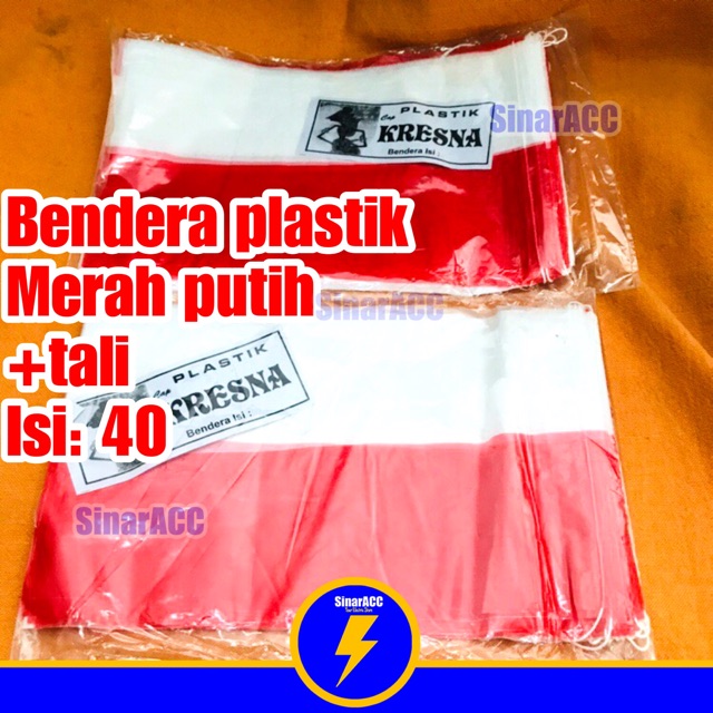 Bendera plastik merah putih isi 100 / 40 pakai tali/bendera saja panjang 6 meter hut indonesia RI