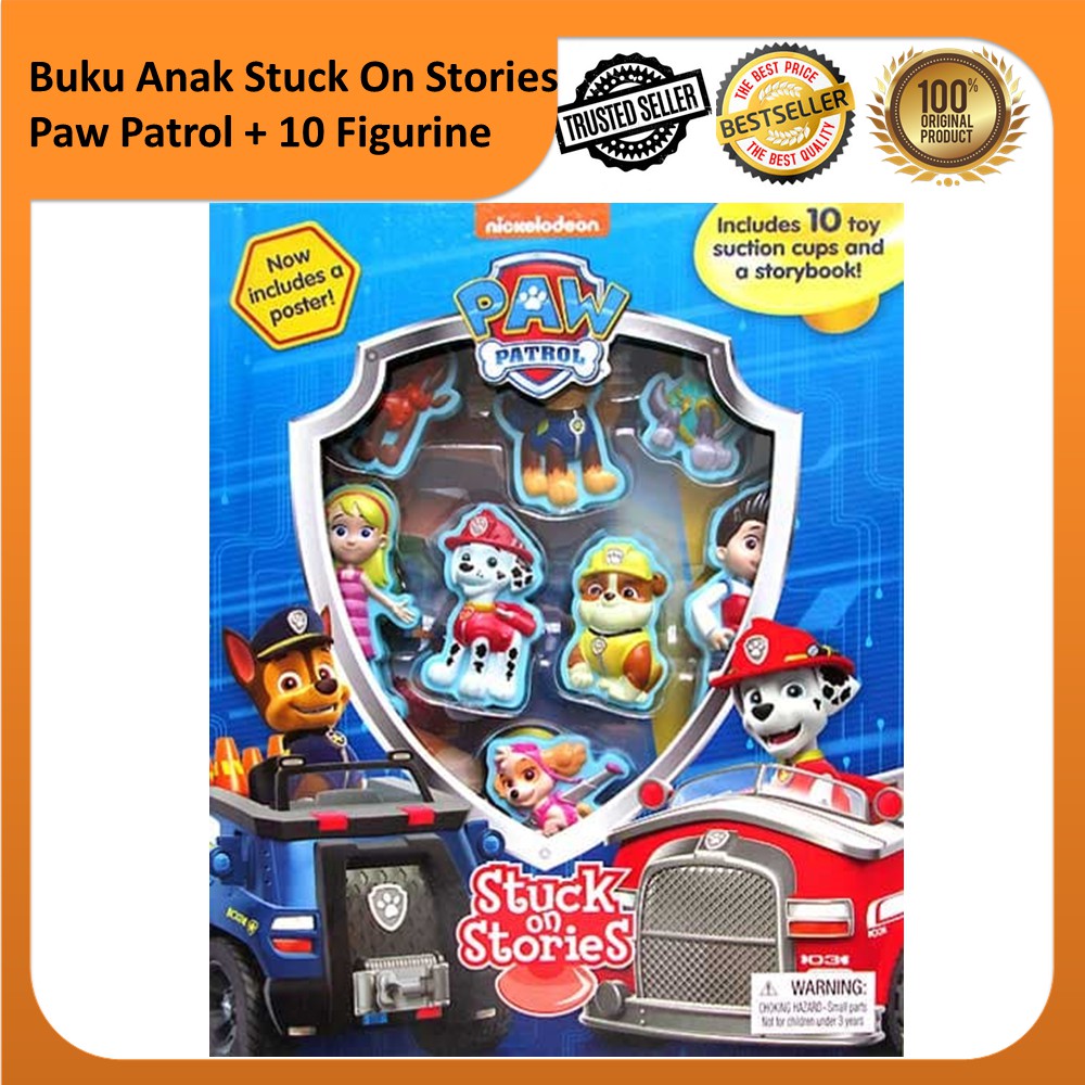 BUKU ANAK - STUCK ON STORIES PAW PATROL + 10 FIGURINE