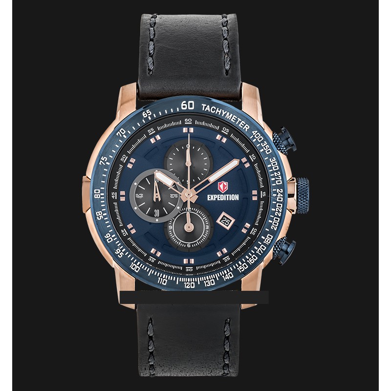 Expedition E 6372 MC LURBU Chronograph Man Blue Dial Black Leather