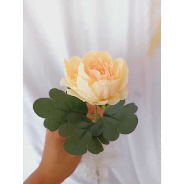 Peony Bunga Plastik Artificial Dekorasi Rustic Hiasan Mahar Dried Flower Hampers Ringbox-Cream
