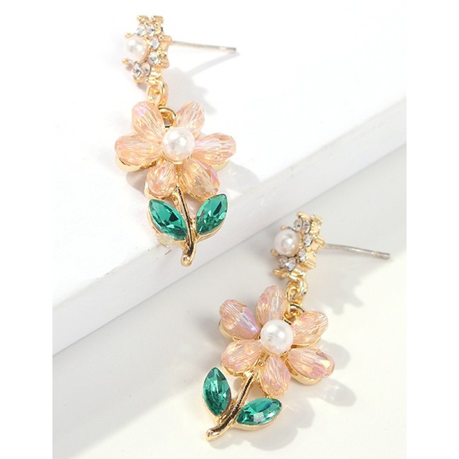 LRC Anting Tusuk Fashion Alloy Diamond Resin Flower Earrings F72499