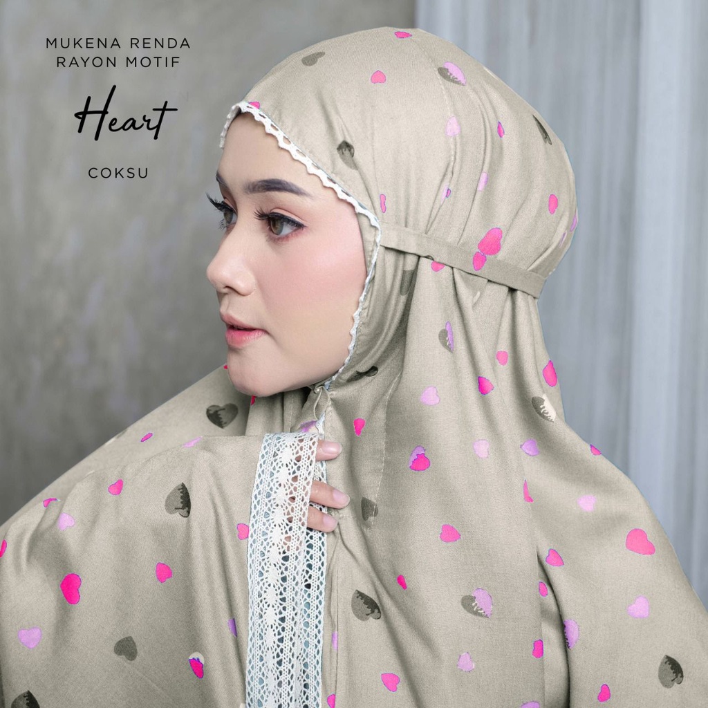 MUKENA BALI TASIK - MUKENA RENDA RAYON DEWASA MOTIF HEART