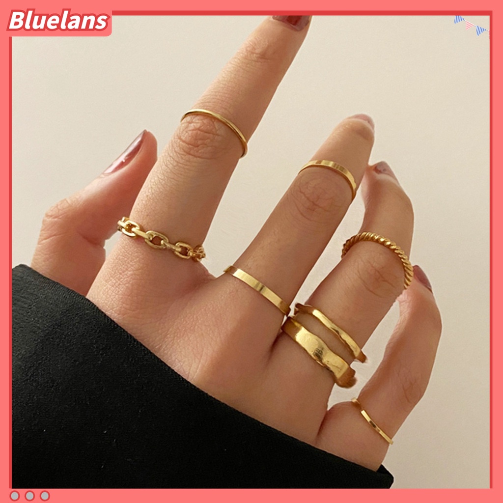 1 Set Cincin Knuckle Bentuk Geometris Electroplating Tahan Lama Gaya Punk Untuk Unisex