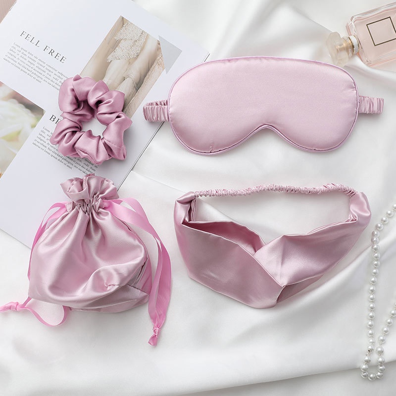 [LS] Set 4 Piece Pouch-Scrunchy-Bandana-Double Sided Silk Eyemask 8415