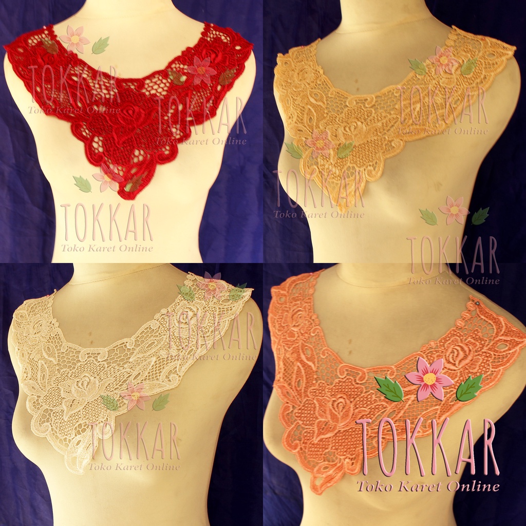 (Per Pcs) AP278 Aplikasi Leher / Kerah Bordir Tempel Cantik