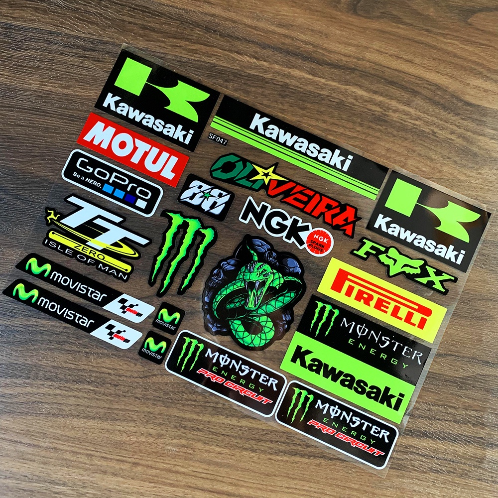 1 Set Kawasaki Stiker Motor Periferal Merek Reflektif Stiker Motorcross Dimodifikasi Stiker