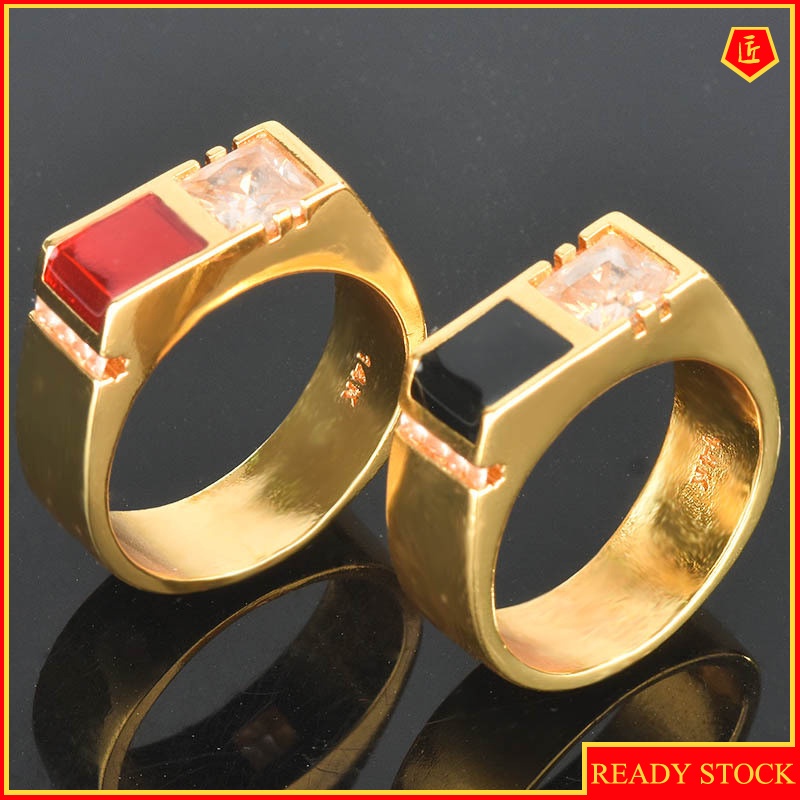 [Ready Stock]14K Gold Geometric Ring Fashion Inlaid Square Diamond