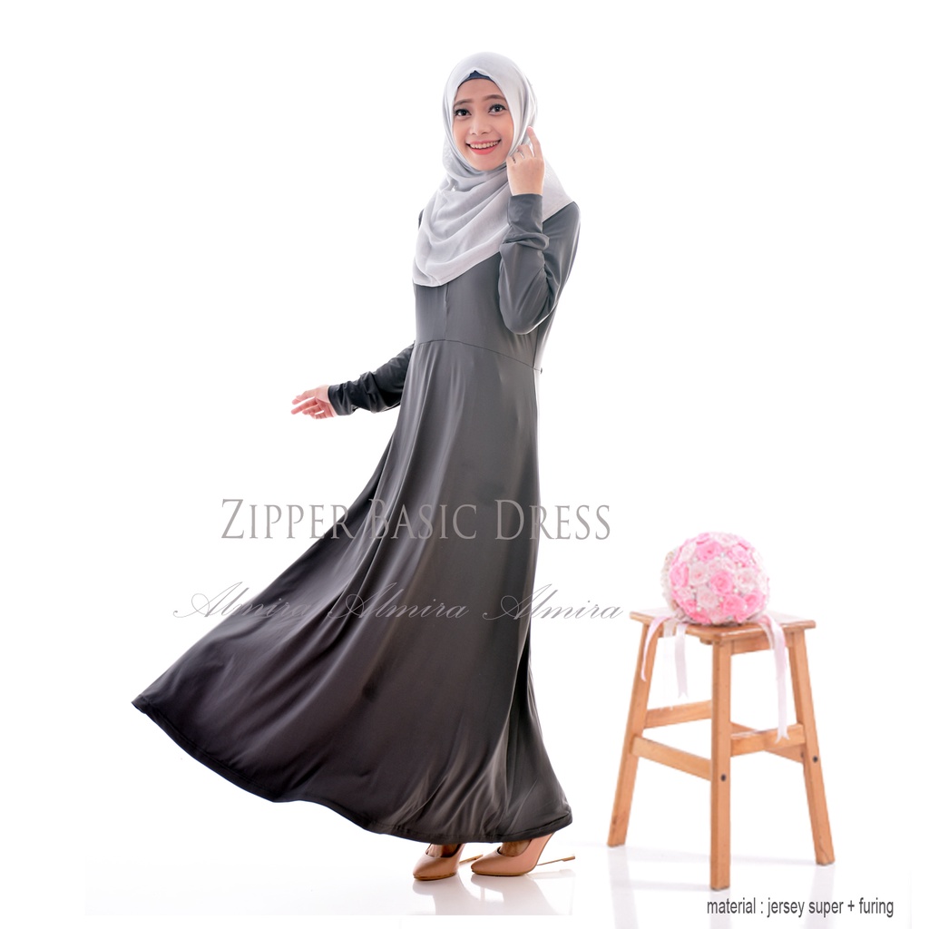 Gamis Polos Manset Gamis Dalaman Zipper Basic Dress Jersey Super Busui Friendly Griyaraditya Almira