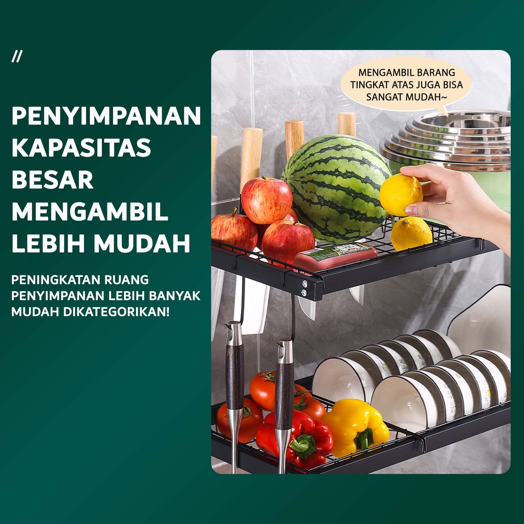 Rak Piring Wastafel Stainless steel Rak dapur Kokoh Kuat Rak Cuci Piring Wastafel Dengan Aksesoris