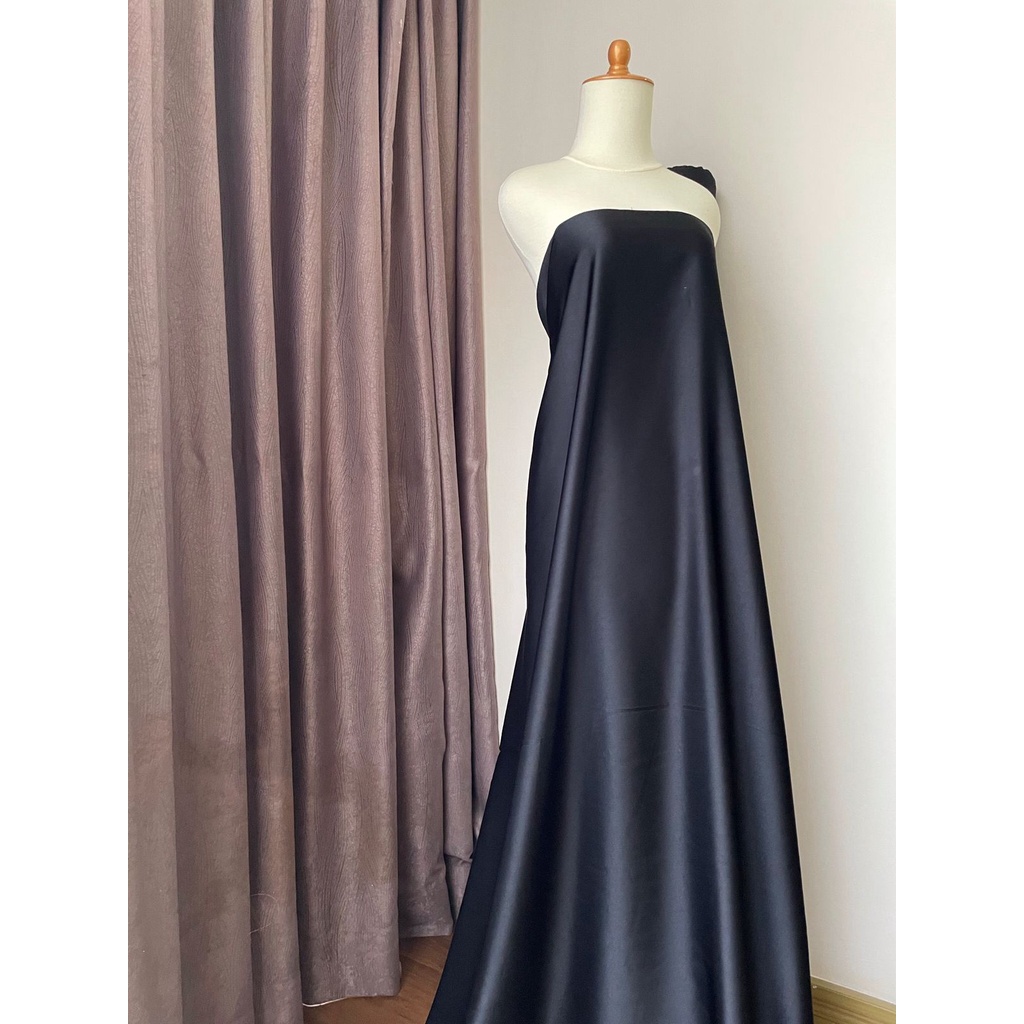 Bahan Satin Maxmara Silk Lux Premium Meteran Mewah Warna Hitam