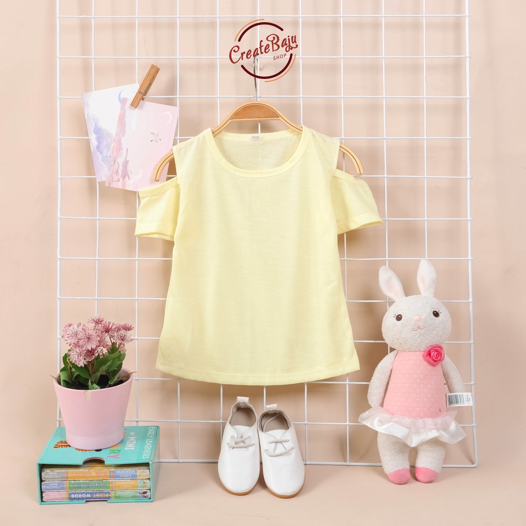 KAOS SABRINA ANAK CEWEK 1-4 TAHUN RUFFLE TEE MODEL SABRINA POLOS KUNING TERMURAH BAJU ATASAN ANAK CEWEK