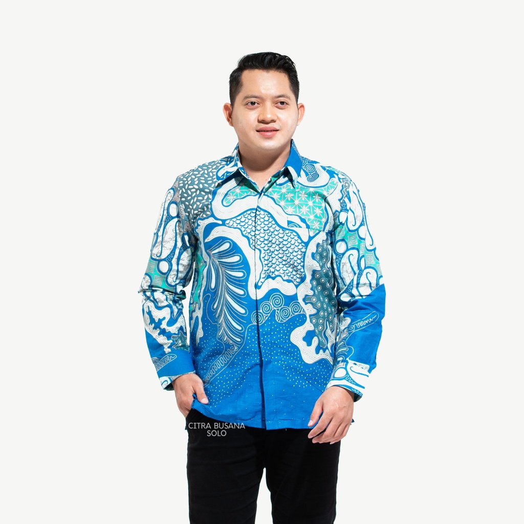 TRIDARMA BIRU Kemeja Batik Pria Full Furing Bahan Katun Primisima