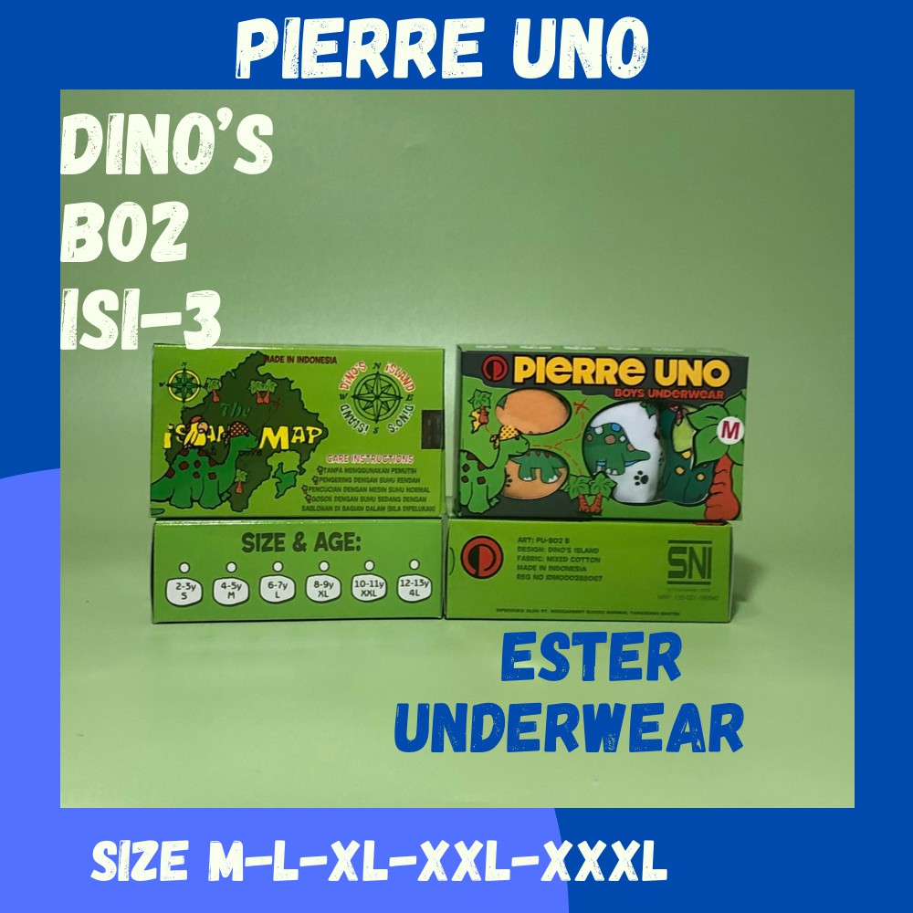 Celana dalam anak laki-laki Pierre uno Kids B02 Dino Isi-3 PCS