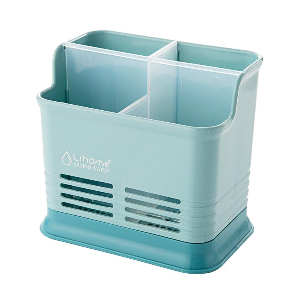 Solighter Tempat Sendok Sumpit Garpu Alat Tulis 4kisi Drain Storage Rack Cookware Organizer Kotak Pulpen Tempat Alat Makan