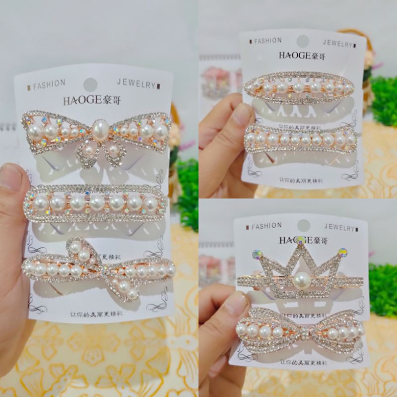 jepit rambut korea otomat mutiara zirkon baru JO24#