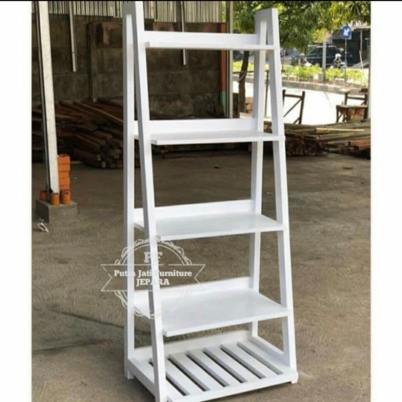 Rak hias putih duco - rak sepatu/tas sandal kayu jati