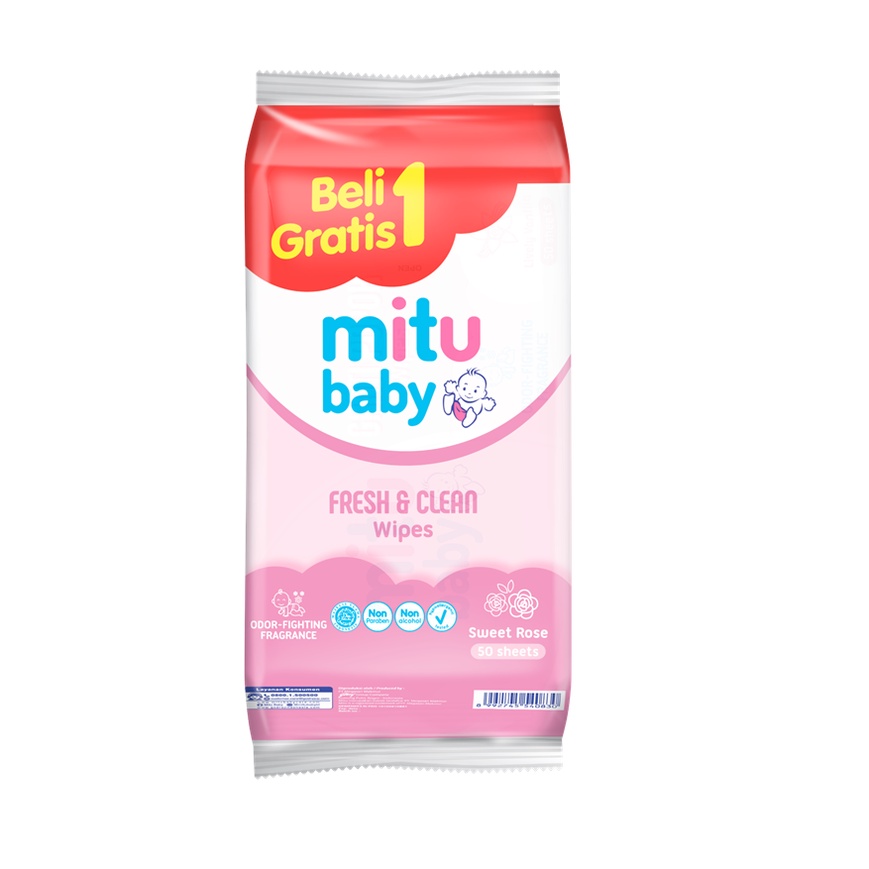 Mitu Baby Tisu Basah Pink Sweet Rose 2 x 50 pcs