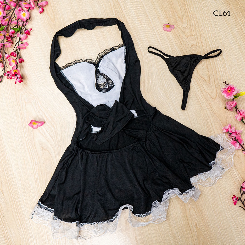 [SIAP KIRIM] KOSTUM PELAYAN SEKSI COSTUME LINGERIE MAID PREMIUM HITAM CL61