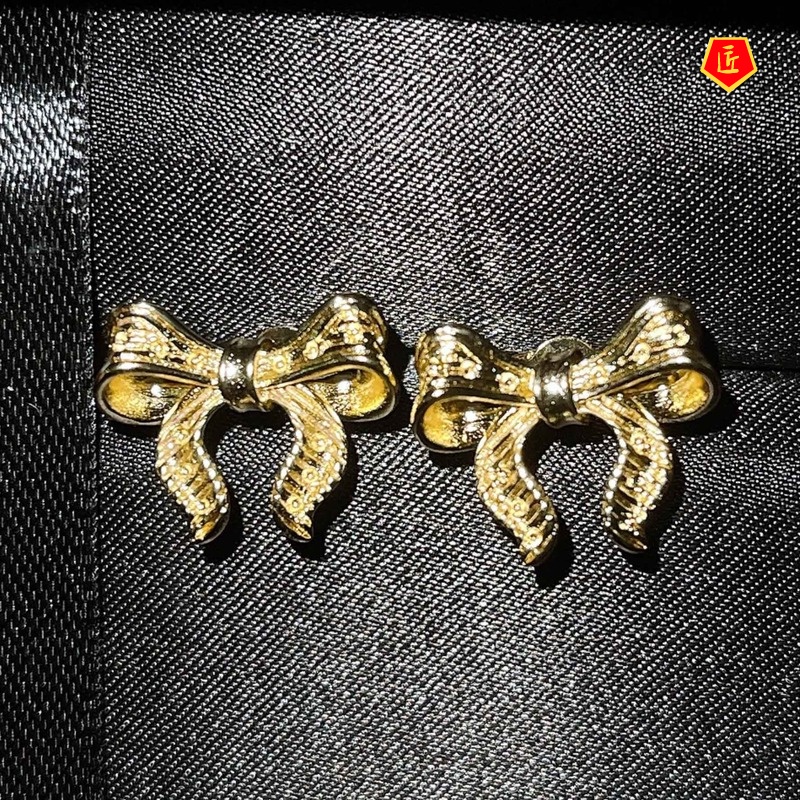 [Ready Stock]Fairy Design Bow Tassel Necklace 18K Gold Open Rings Ear Studs