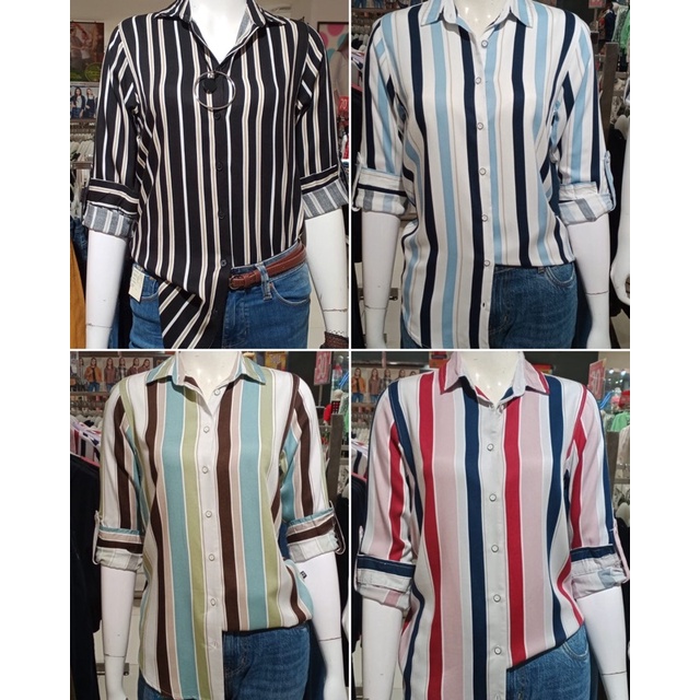 Kemeja wanita motif Stripe Brand C2 original (S-XL)
