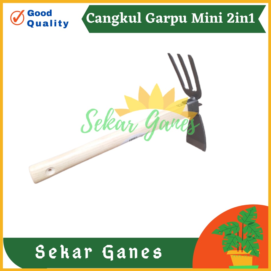 Sekarganes Cangkul Garpu Mini 2in1 Multifungsi Gagang Kayu Garuk Garukan Pacul Kored Cored Koret Kebun Taman Mini Kecil Serba Guna Murah - Cangkul Garuk Rumput Baja Asli Anti Lengket Anti Karat