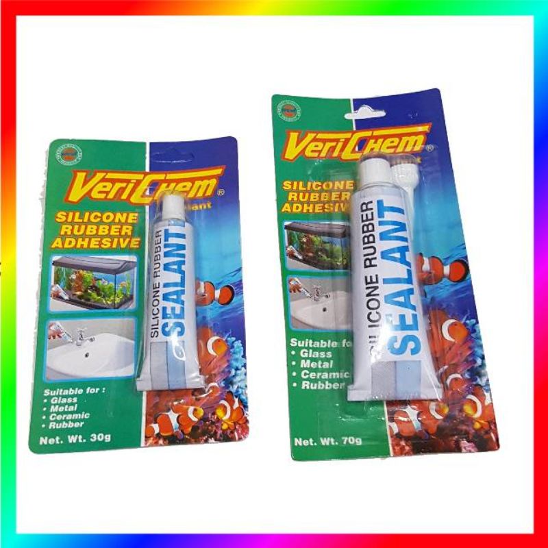 

VERICHEM LEM KACA SILIKON Aquarium Silicone Rubber Adhesive Sealant 30 gram dan 70 gram