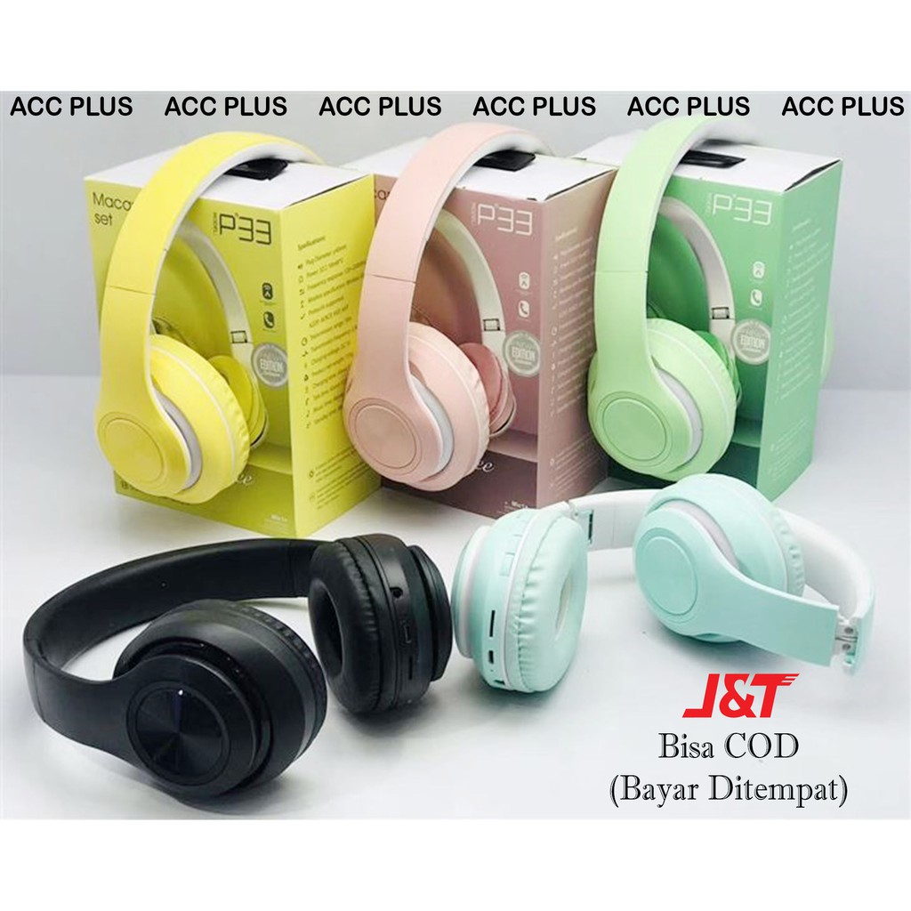 HEADPHONE BANDO MACARON WIRELESS BLUETOOTH EXTRA BASS P33