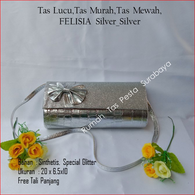 Tas Lucu,Tas Murah,Tas Mewah,FELISIA  PITA SAMPING Silver_Silver