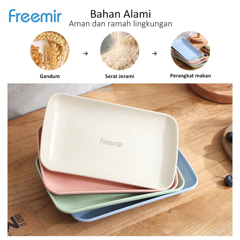 freemir Set 4 pcs Piring Makan Kotak 21 cm Wheat Straw Square Plate Warna Warni Set 4 Pcs-3
