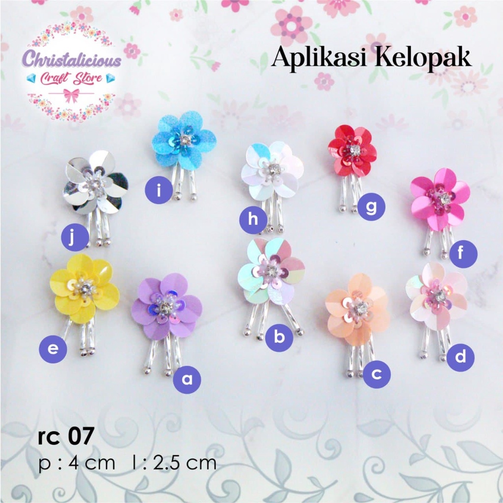 Bunga payet, Rangkaian bunga payet Rc 07, bunga payet untuk aplikasi baju, bunga payet aplikasi untu